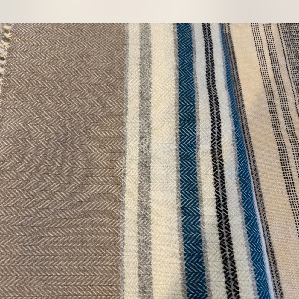 Avoca Fringe Blanket in Cream and Blue - Picture 4 of 4